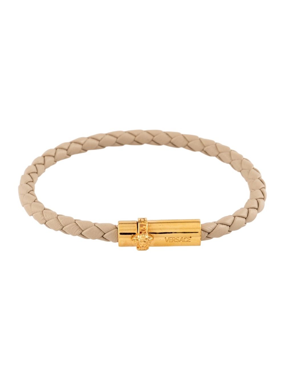 Versace Beige Medusa Braided Leather Gold Bracelet